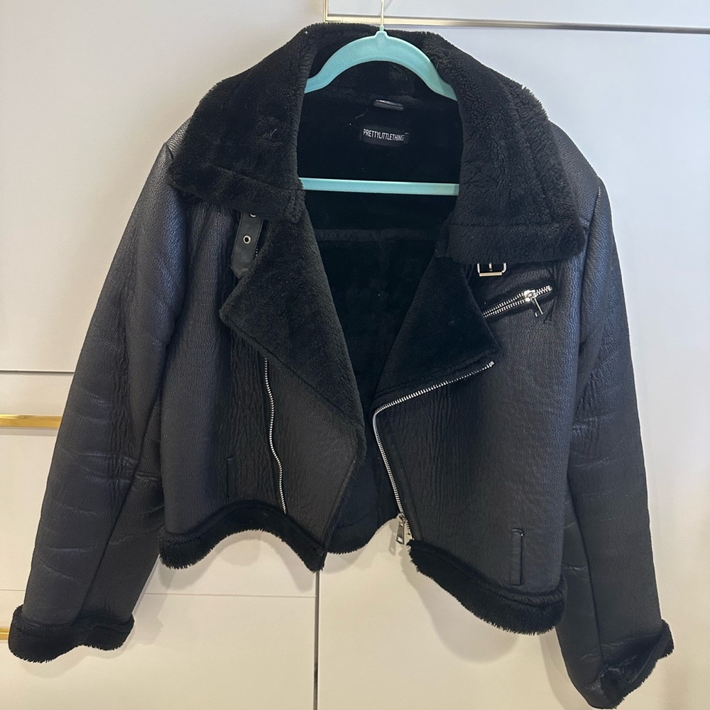 PrettyLittleThing Black Jacket with Blue Trim